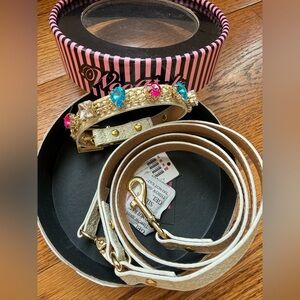 Wooflink Elegant Gold and Cream Glamour Dog Accessory Set Bling Collar Leash